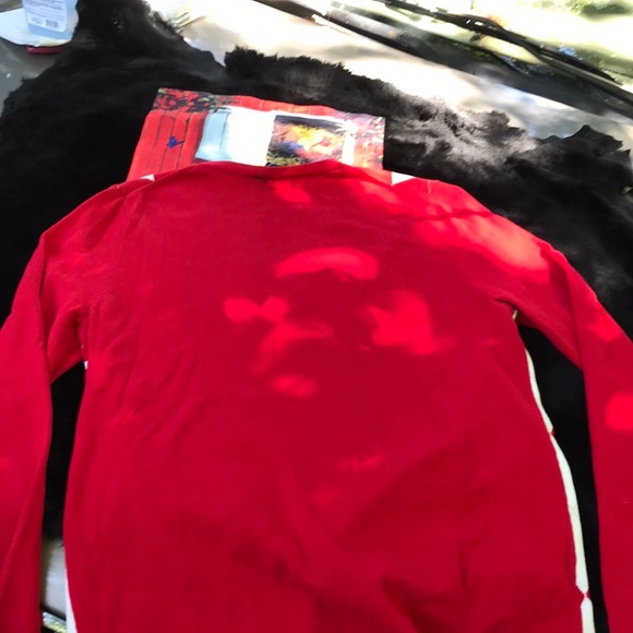 Tommy Hilfiger Red White Metallic Gold Argyle V-Neck Sweater L Large Women’s - Picture 11 of 13